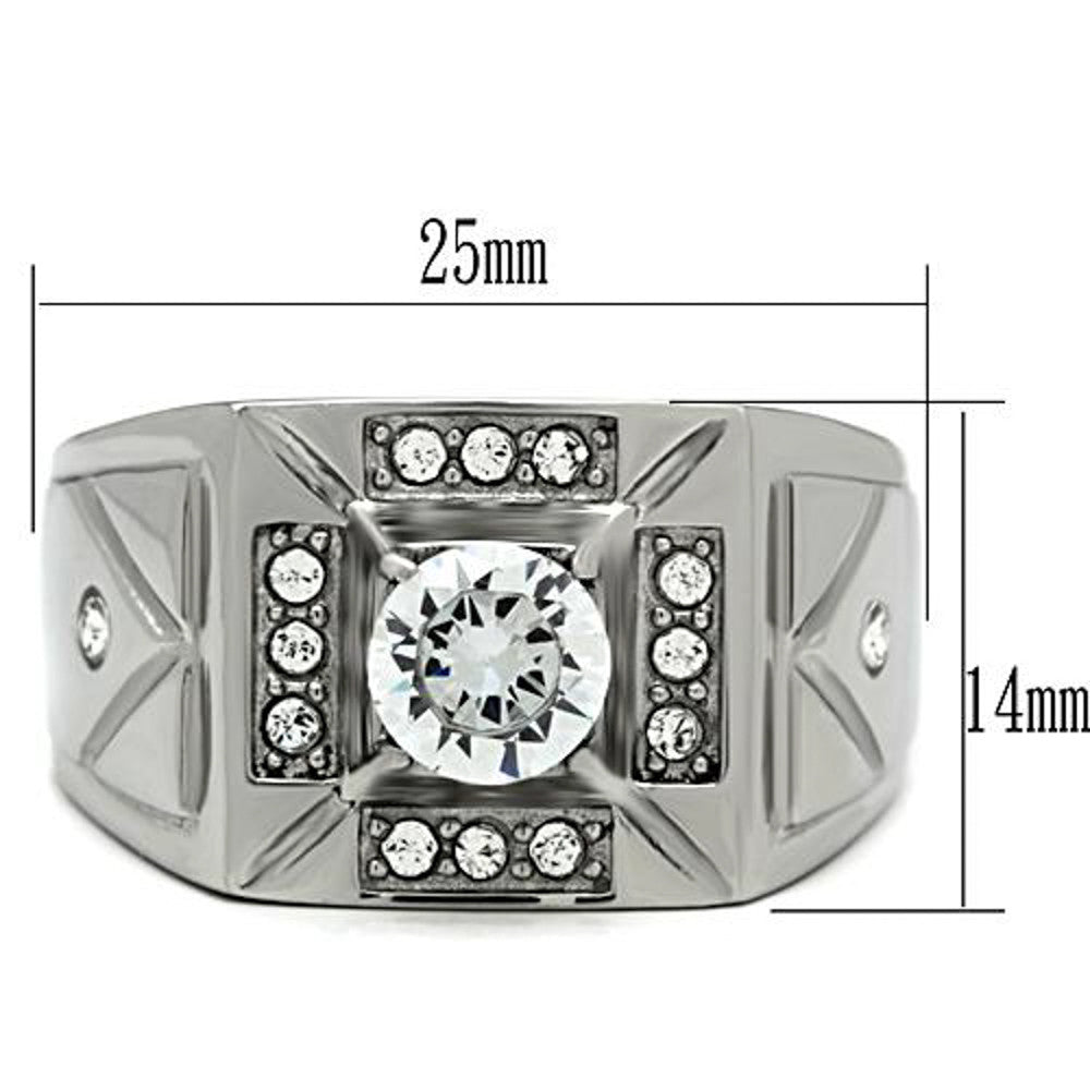 ARTK486 Men's 1.24 Ct Round Cut Simulated Diamond Silver Stainless Steel Ring Sizes 8-13